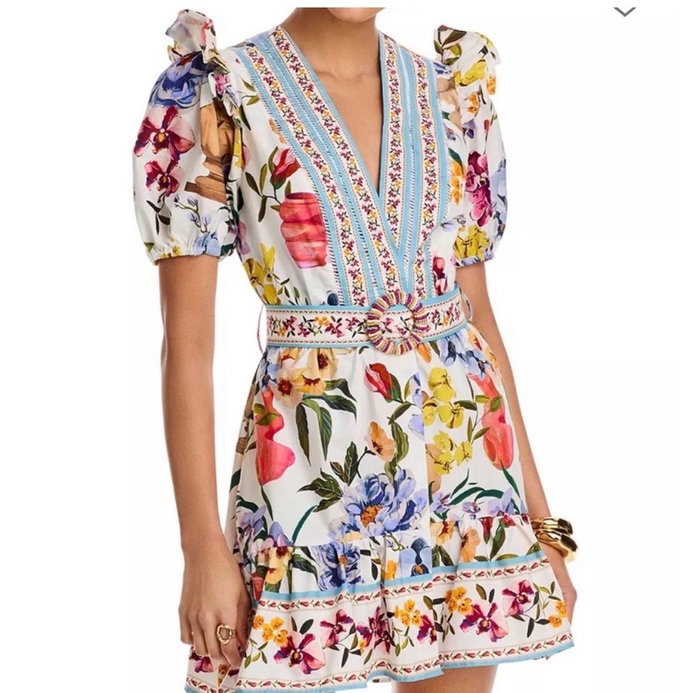 FARM Rio Multicolor Floral Puff Sleeve Mini Dress